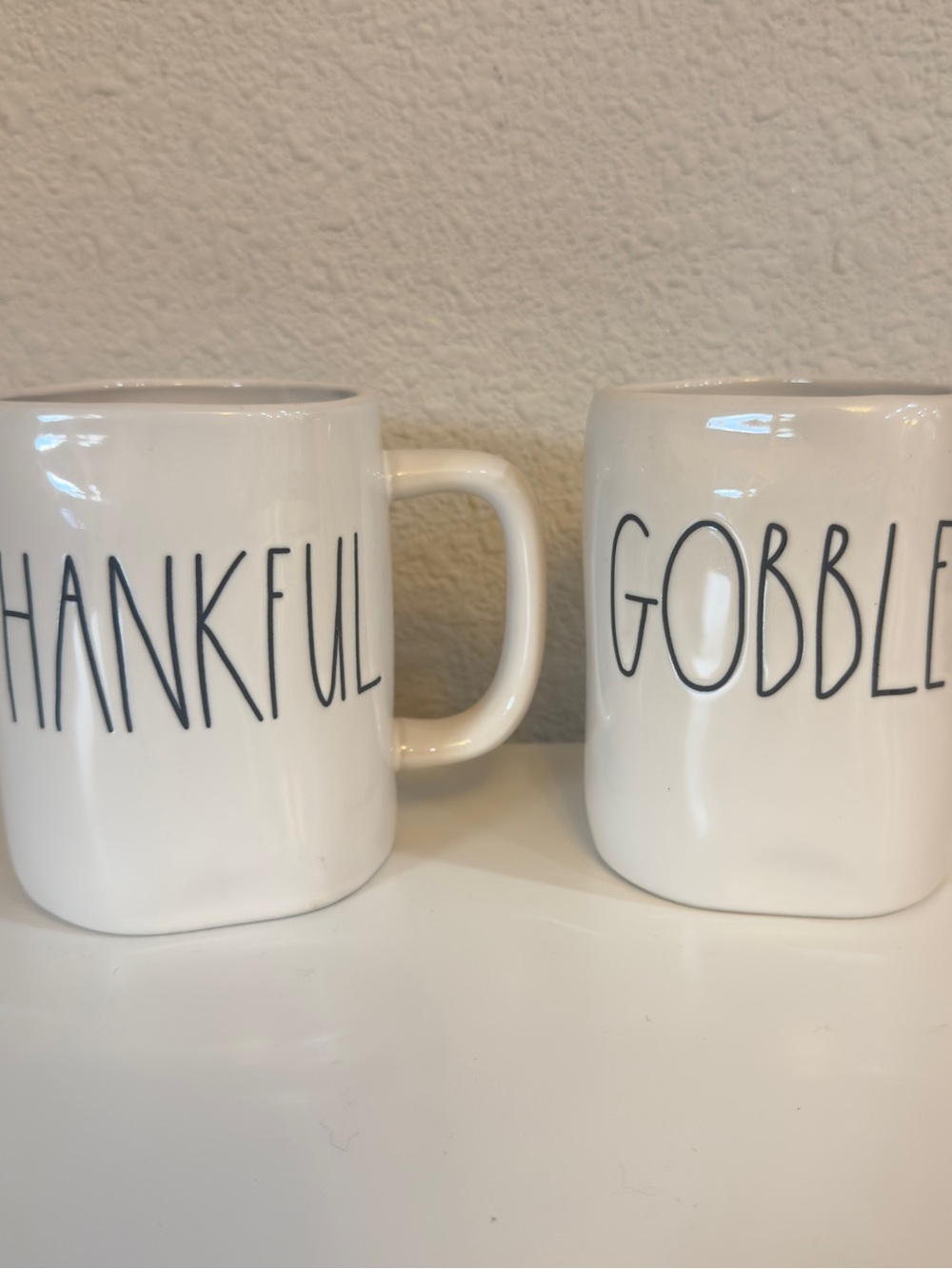 Set of 2 Rae Dunn Thankful Gobble Coffee Tea Mugs